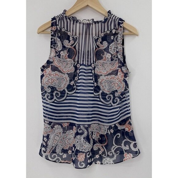 CAbi Women’s Sheer Chiffon Red White Blue Lightweight Tank Top Sz XS # 5349 - Picture 2 of 9